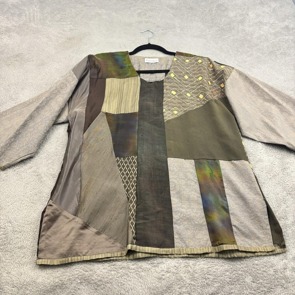 Paco Soler Tunic Top Womens L Multicolor Silk Blend Patchwork Boho Art Lagenlook